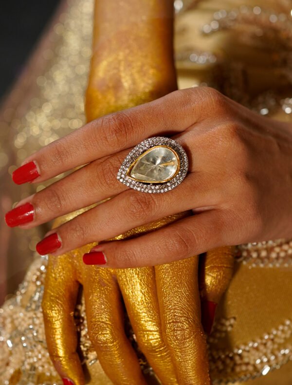 Victorian Finish Finger Ring with Moissanite Stone