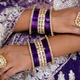 Purple Color Gold plated Jadau Kundan Bangles