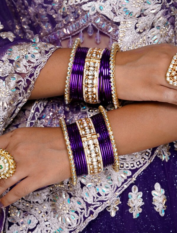 Purple Color Gold plated Jadau Kundan Bangles