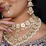 Gold and White Floral Jadau Kundan Pearl Bridal Necklace Set