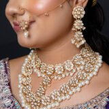 Gold and White Floral Jadau Kundan Pearl Bridal Necklace Set